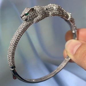 Silver Leopard Cz Bangle Bracelet Cuff
